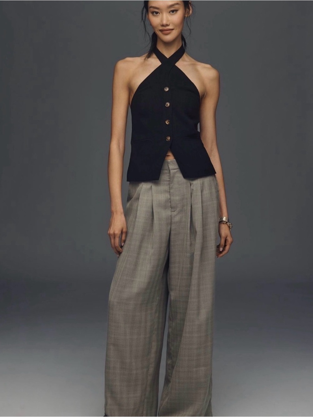 Mauve Neutral Plaid Wide-Leg Menswear Trousers